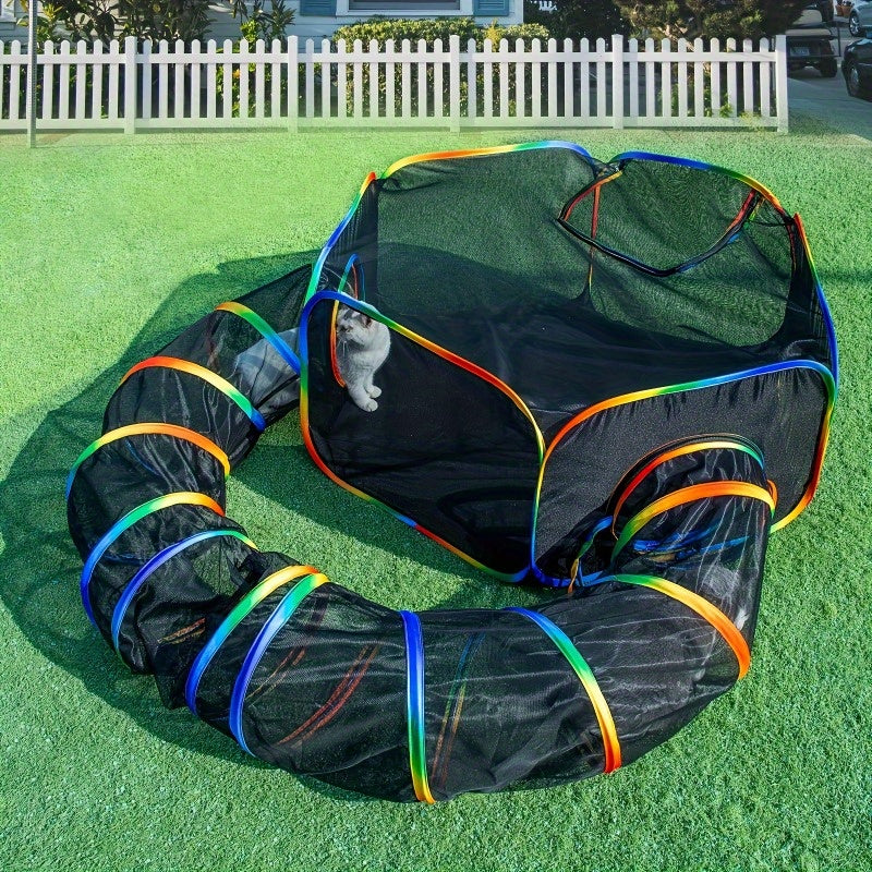 Rainbow Tunnel Tent Playpen for Cats - Foldable Striped Design-DECOROLALA