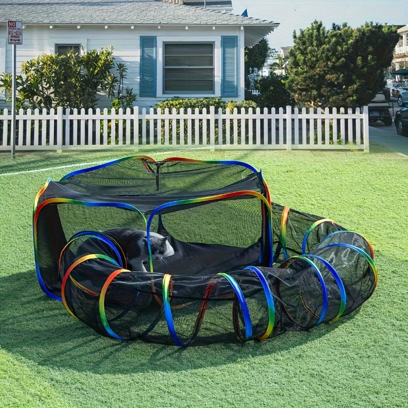 Rainbow Tunnel Tent Playpen for Cats - Foldable Striped Design-DECOROLALA
