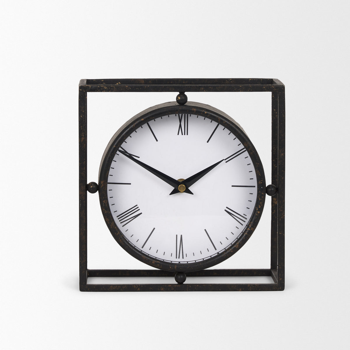 Raisa Black w/ Gold Antiquing Metal Table Clock-Table Clocks-DECOROLALA