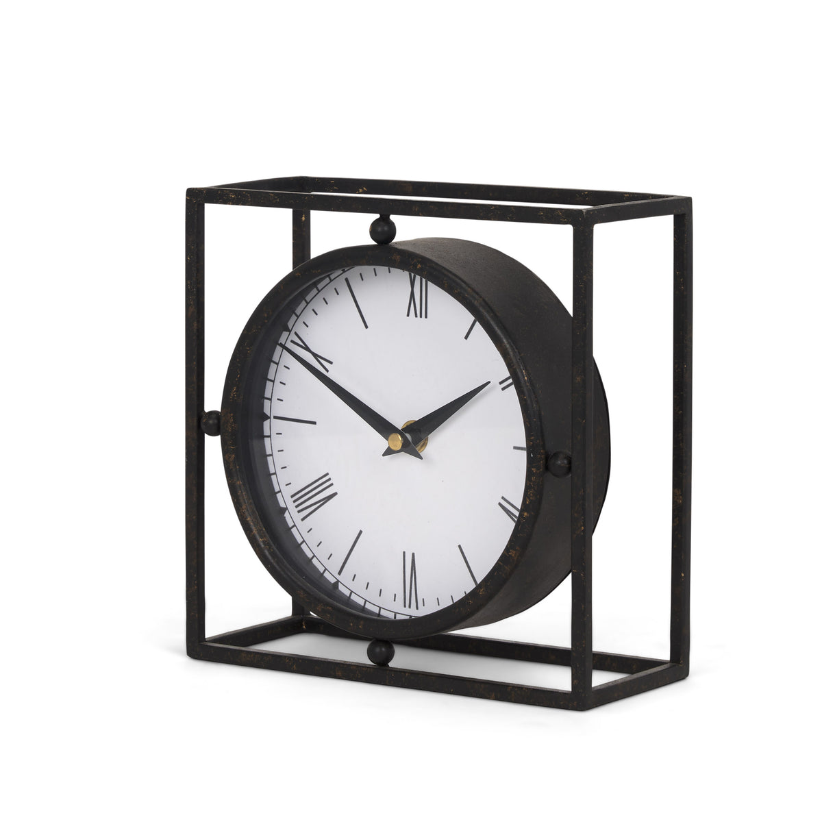 Raisa Metal Table Clock - Black with Gold Antiquing-Table Clocks-DECOROLALA
