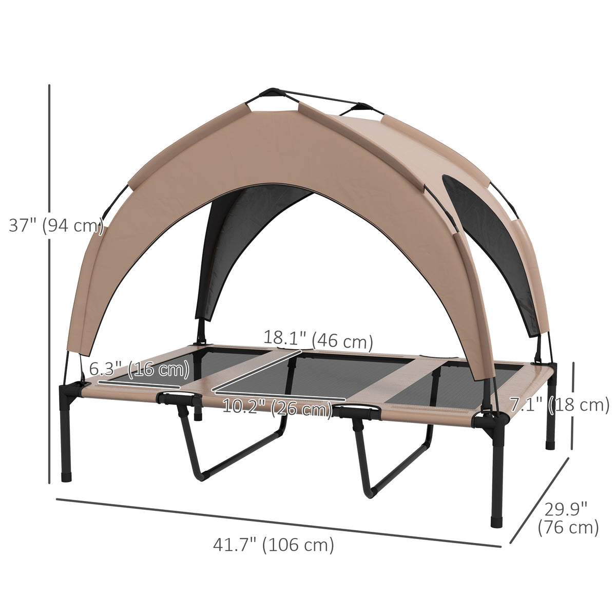 Raised Dog Bed with Canopy - Large Cooling Pet Cot, Coffee-Dogs-DECOROLALA