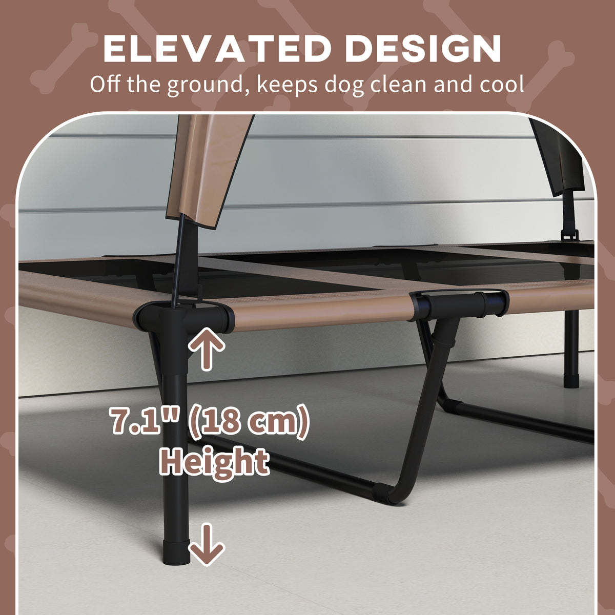Raised Dog Bed with Canopy - Large Cooling Pet Cot, Coffee-Dogs-DECOROLALA