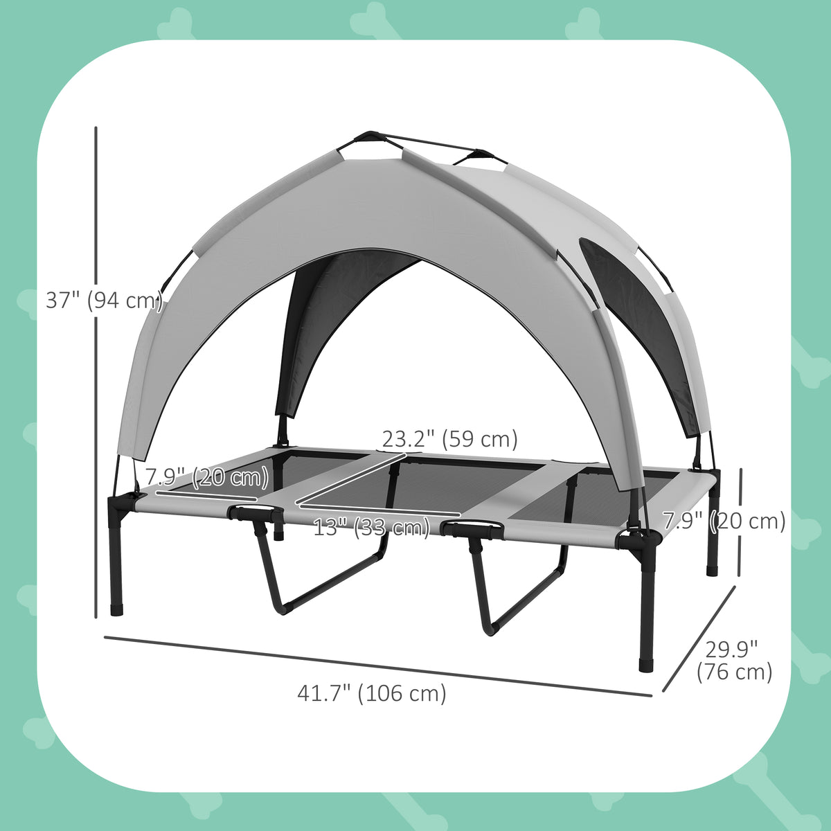 Raised Dog Bed with Canopy - Light Grey Elevated Cooling Cot-Dogs-DECOROLALA