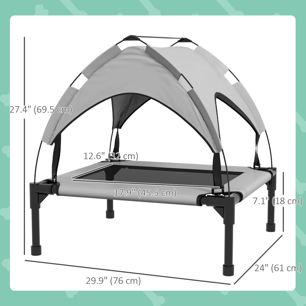 Raised Dog Bed with Canopy - Light Grey Elevated Cooling Cot-Dogs-DECOROLALA