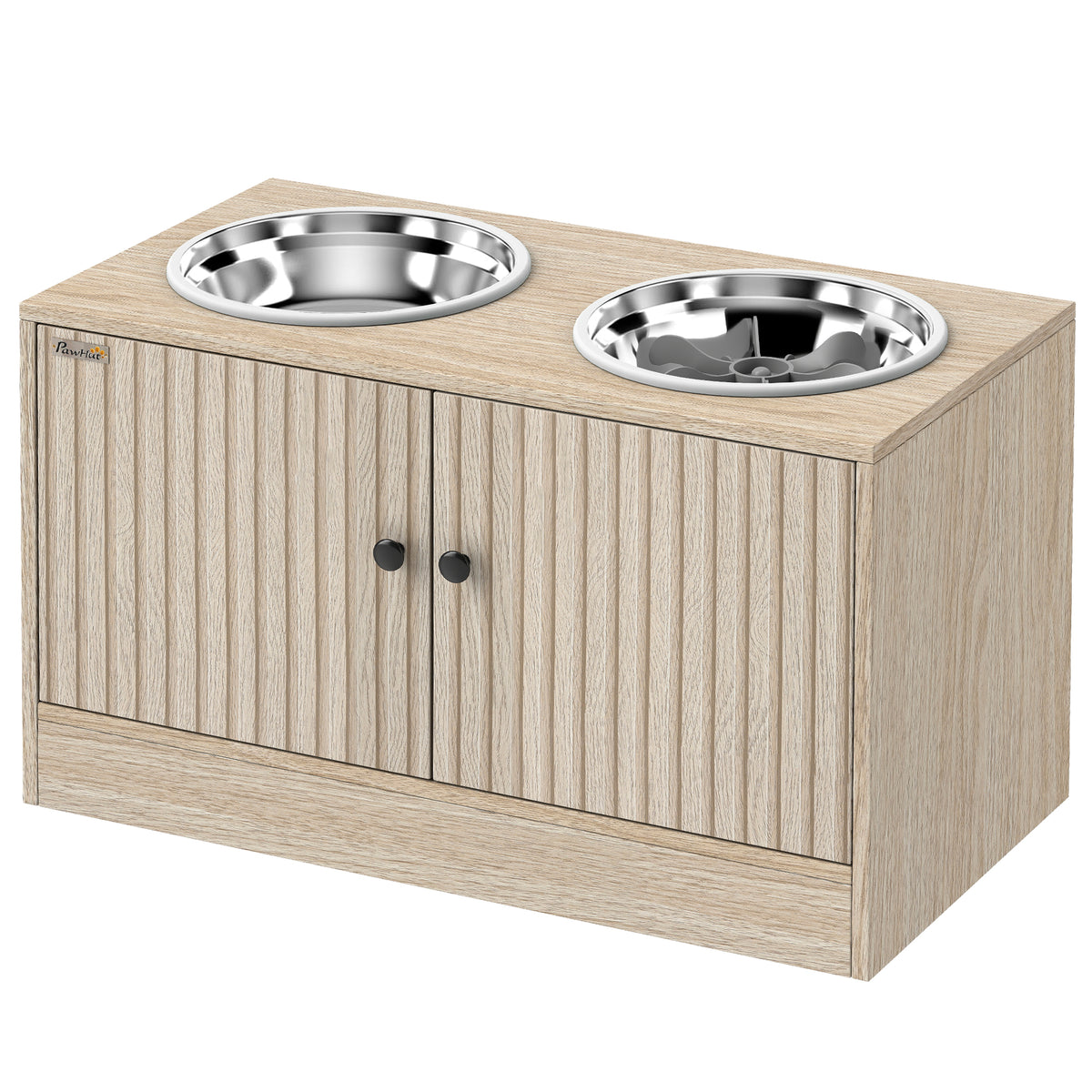 Raised Dog Bowls with Storage and Slow Feeder - Oak 14" Elevated-Dogs-DECOROLALA