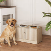 Raised Dog Bowls with Storage and Slow Feeder - Oak 14" Elevated-Dogs-DECOROLALA