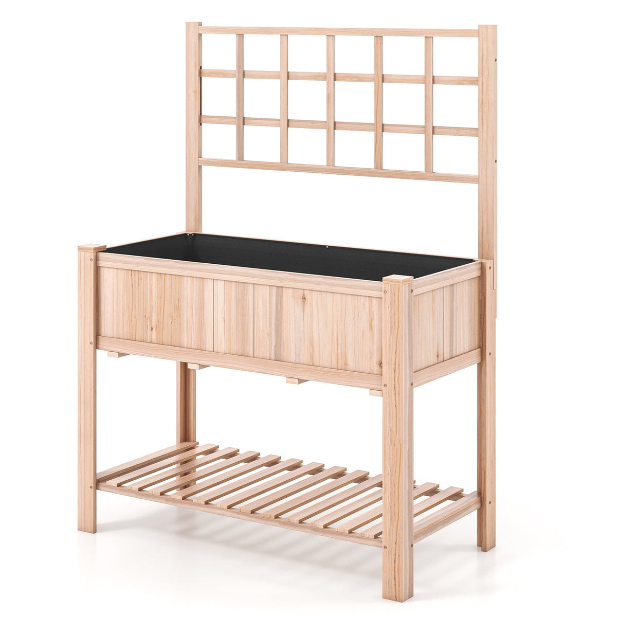 Raised Garden Bed Elevated Wooden Planter Box with Trellis-Raised Garden Beds-DECOROLALA