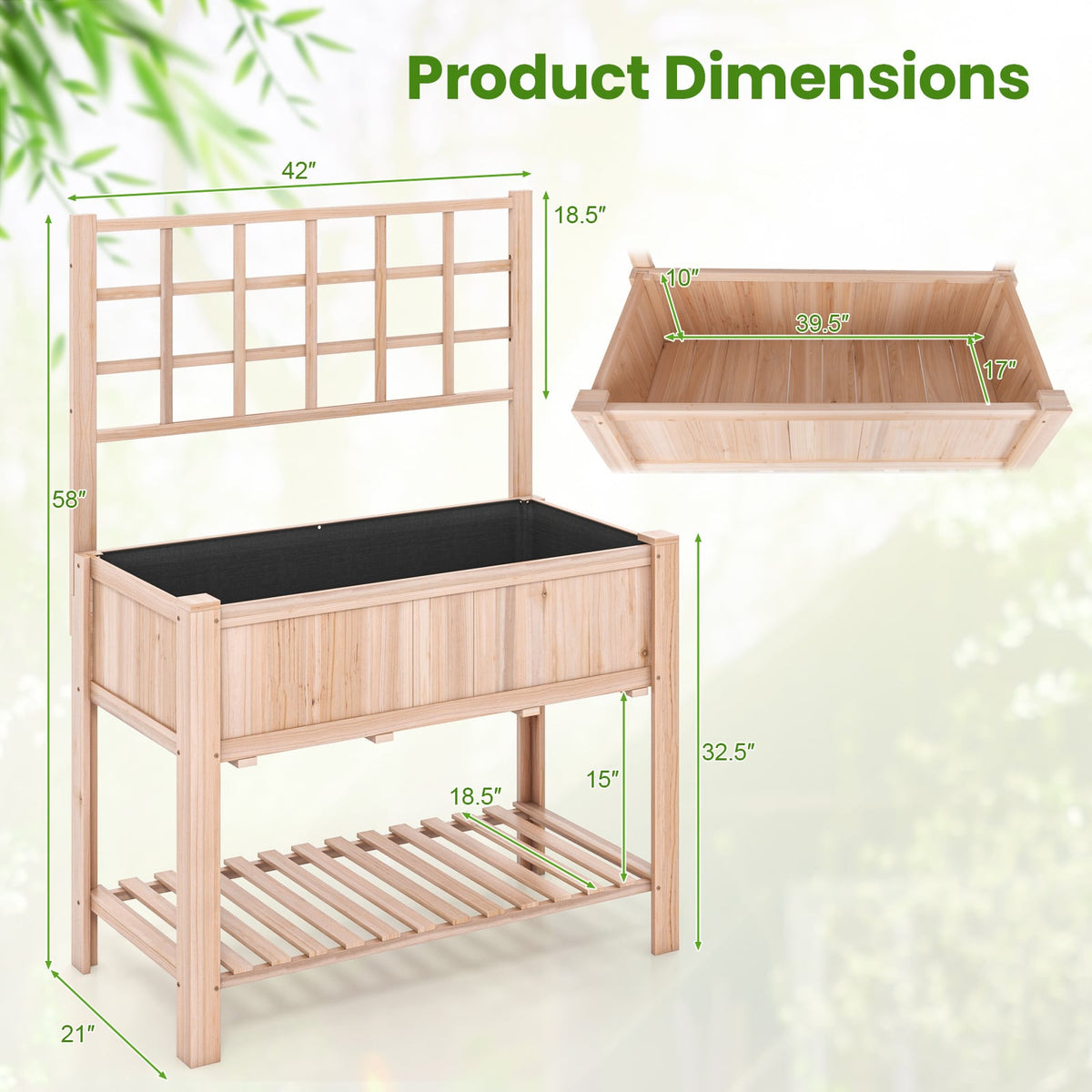 Raised Garden Bed Elevated Wooden Planter Box with Trellis-Raised Garden Beds-DECOROLALA