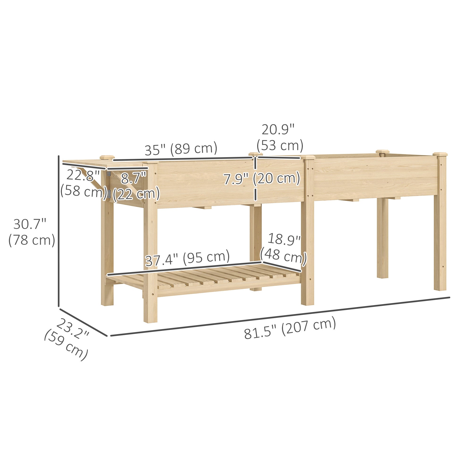 Raised Garden Bed - Fir Wood Planter with Side Table Natural-DECOROLALA