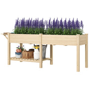 Raised Garden Bed - Fir Wood Planter with Side Table Natural-DECOROLALA