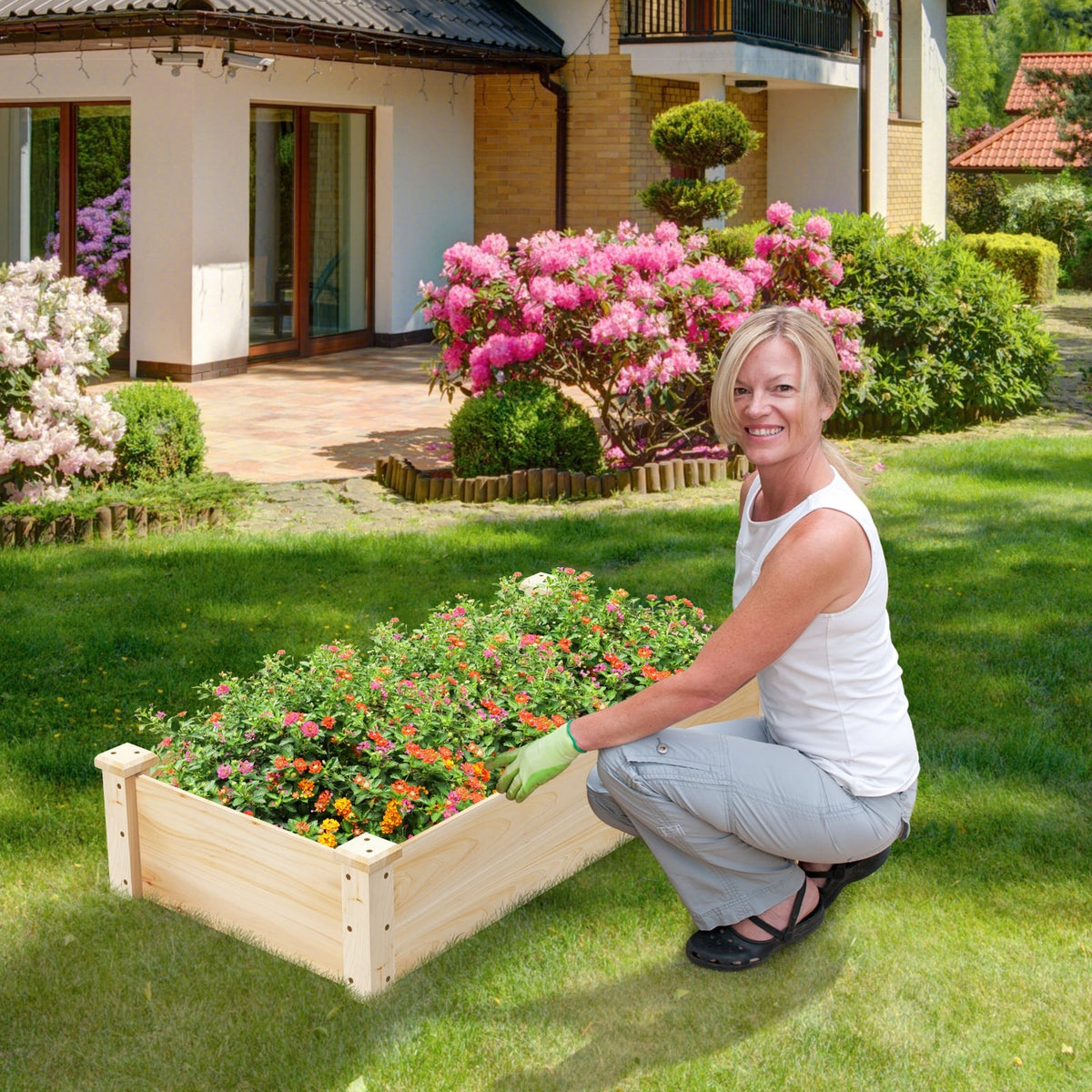 Raised Garden Bed Fir Wood Wooden Square Wood Planter Box for Garden ...