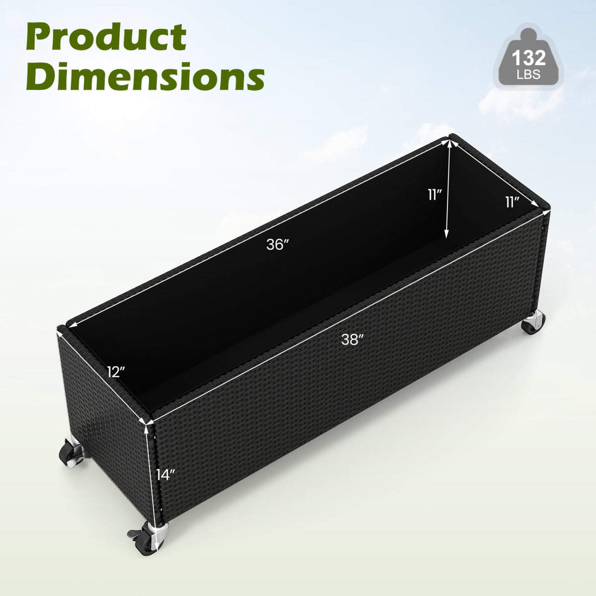 Raised Garden Bed PE Rattan Wicker Patio Planter Box with Liner and Wheels-Raised Garden Beds-DECOROLALA