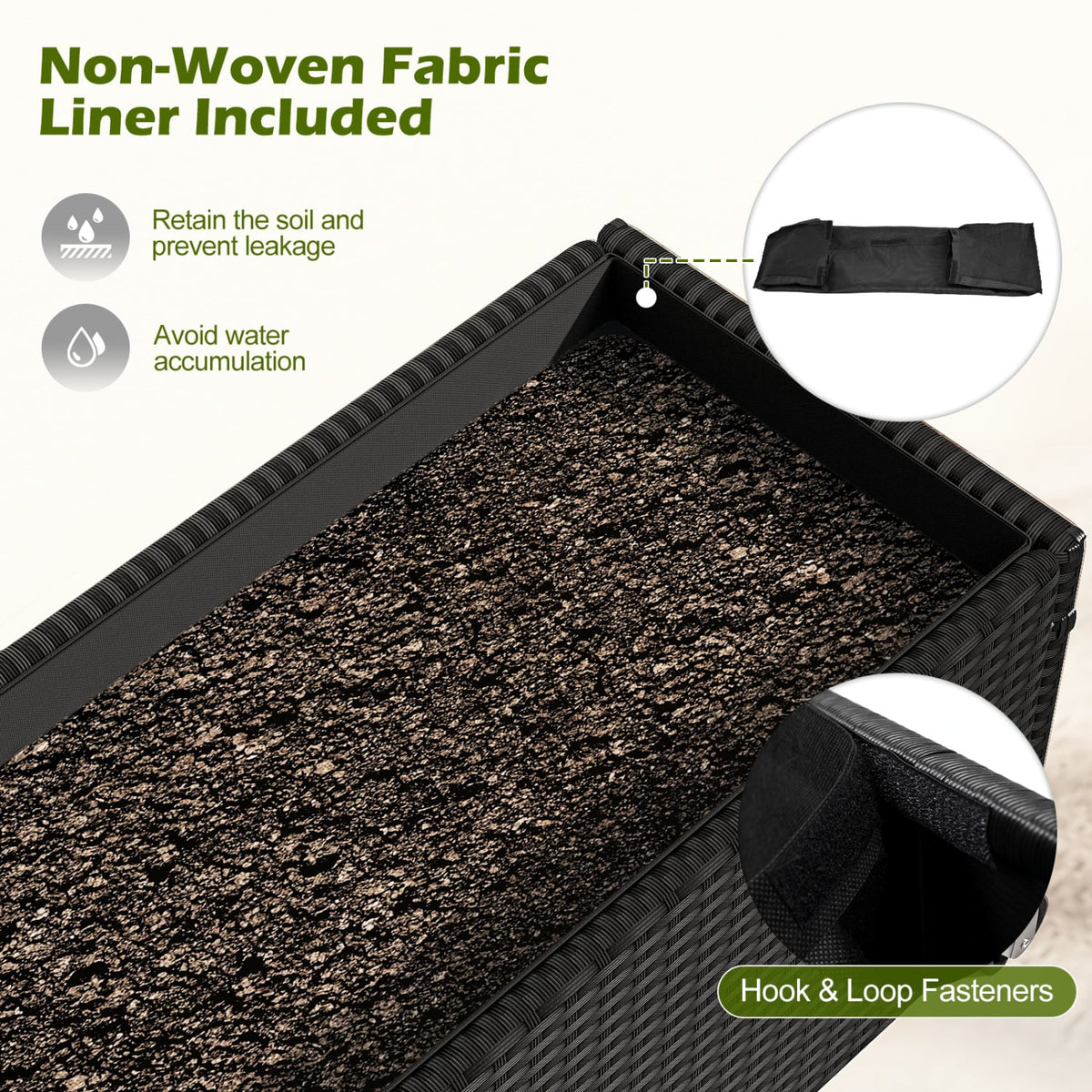 Raised Garden Bed PE Rattan Wicker Patio Planter Box with Liner and Wheels-Raised Garden Beds-DECOROLALA