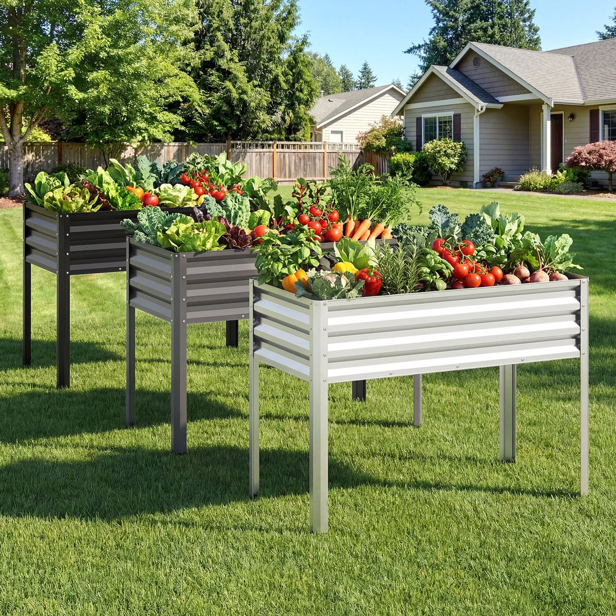 Raised Garden Bed Set of 2 Electro-Coating Metal Large Elevated Planter Box-Black-Raised Garden Beds-DECOROLALA
