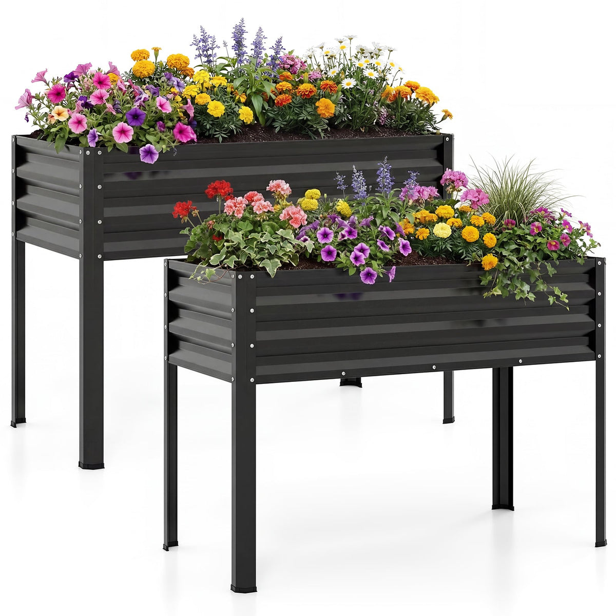 Raised Garden Bed Set of 2 Electro-Coating Metal Large Elevated Planter Box-Black-Raised Garden Beds-DECOROLALA