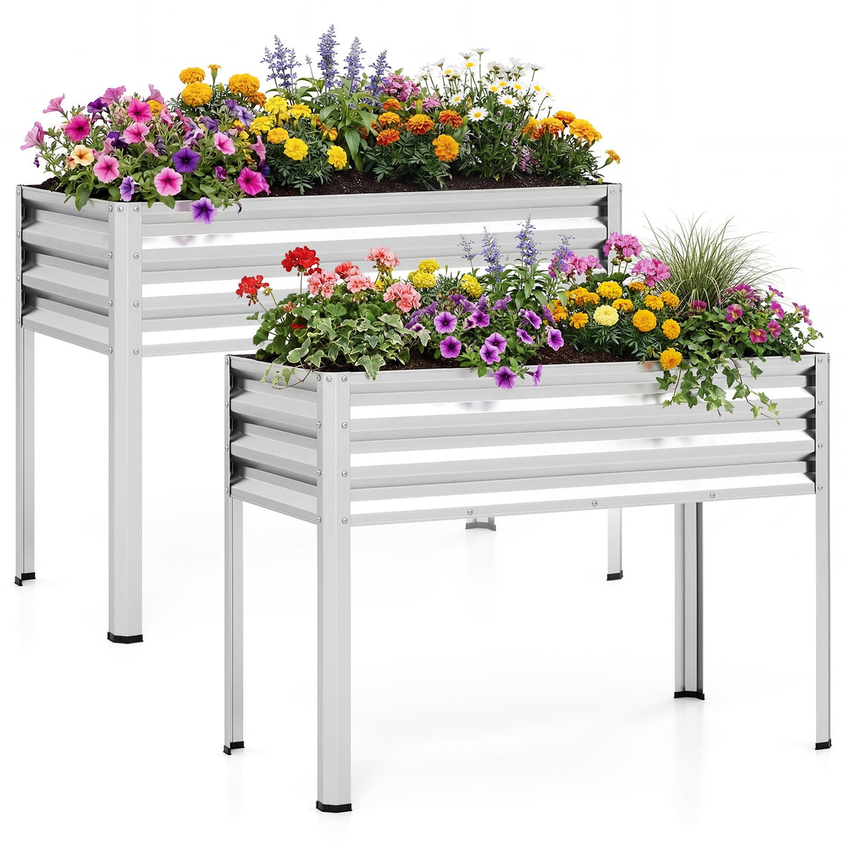 Raised Garden Bed Set of 2 Electro-Coating Metal Large Elevated Planter Box-Silver-Raised Garden Beds-DECOROLALA