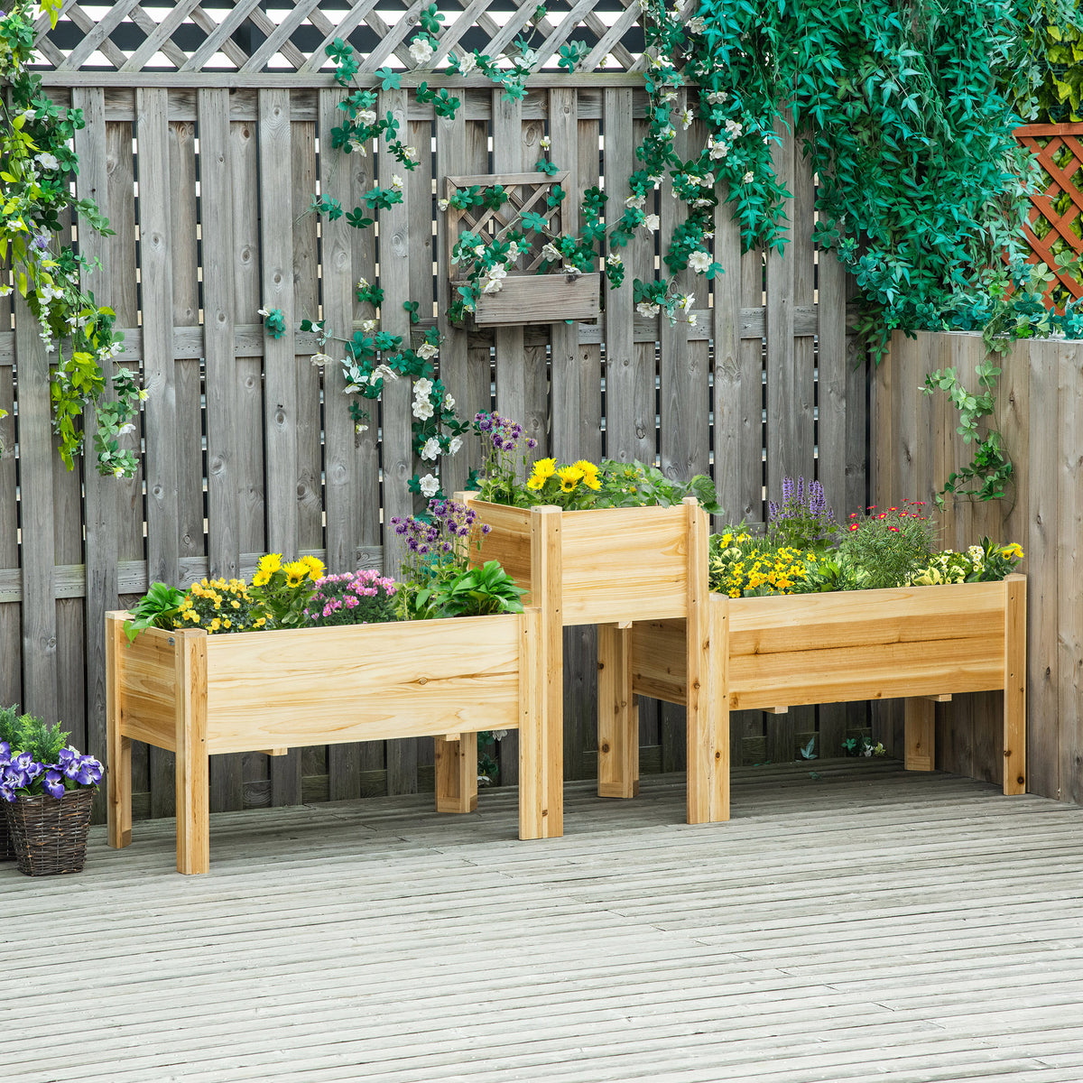 Raised Garden Bed Set of 3, Wood Planter Box, Outdoor Freestanding Garden Boxes for Fruit Vegetable Flower Herb-Raised Garden Beds-DECOROLALA