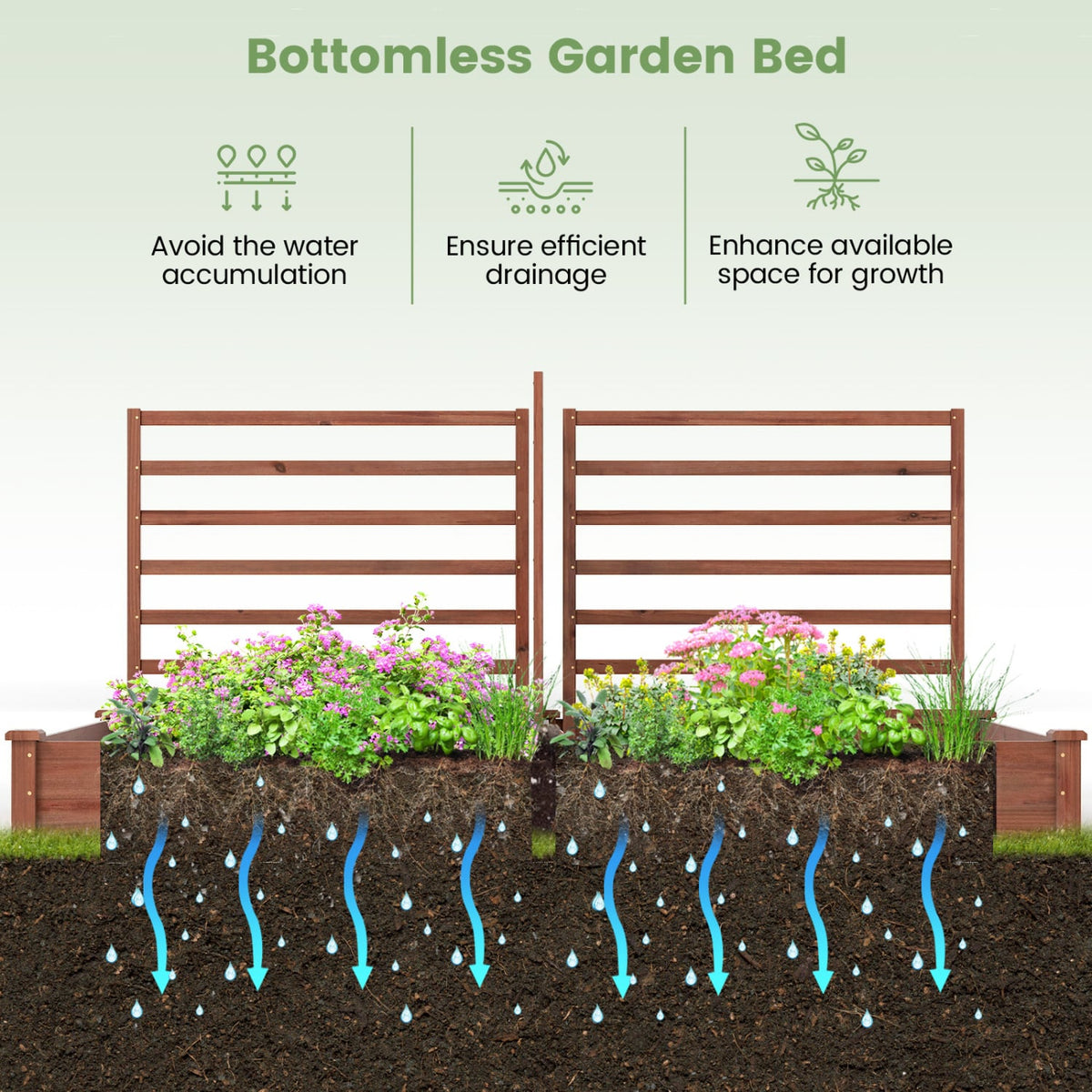 Raised Garden Bed with 2 Planter Boxes and 3 Trellis-Brown-Raised Garden Beds-DECOROLALA