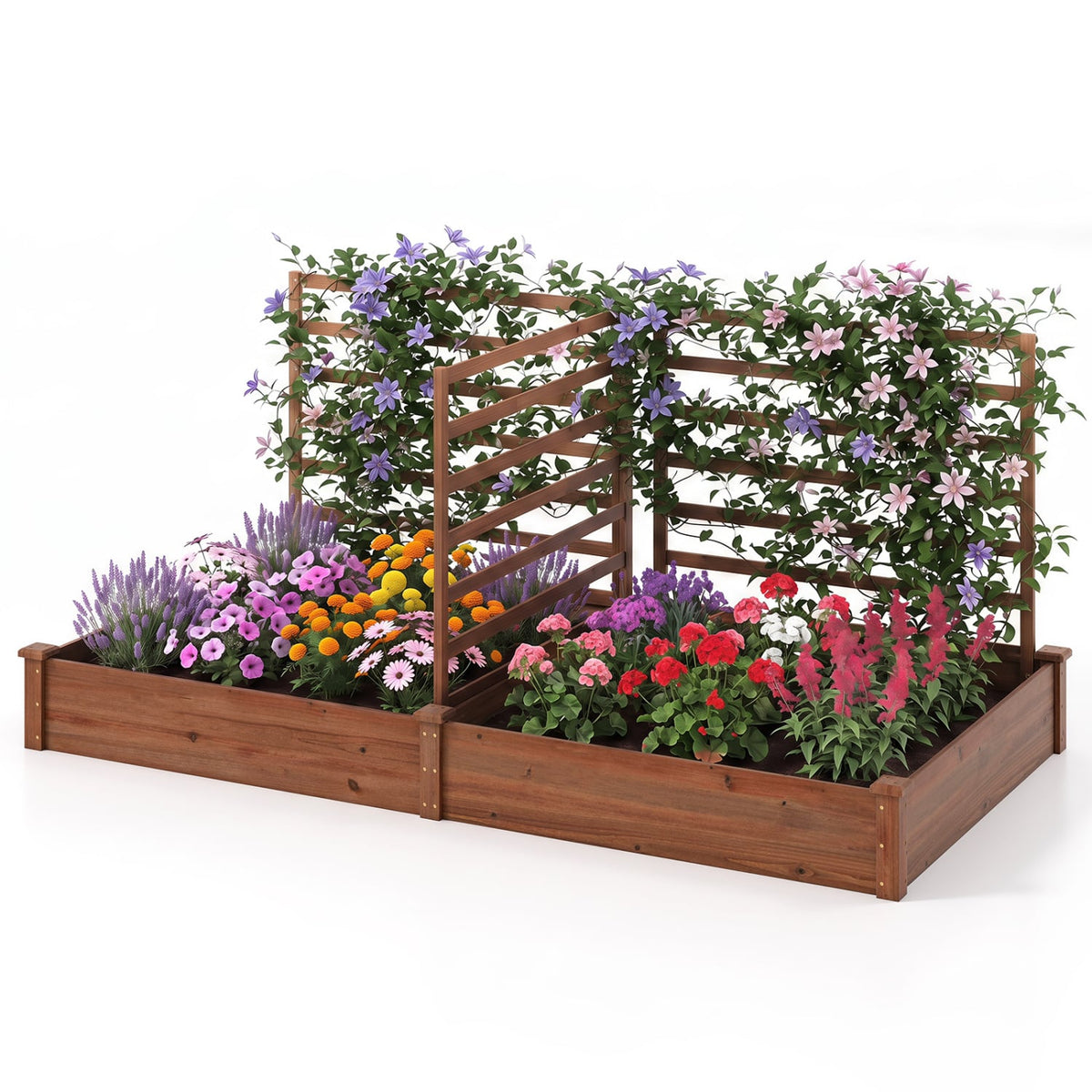 Raised Garden Bed with 2 Planter Boxes and 3 Trellis-Brown-Raised Garden Beds-DECOROLALA