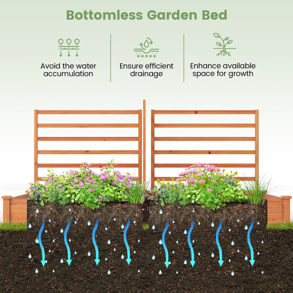 Raised Garden Bed with 2 Planter Boxes and 3 Trellis-Oak-Raised Garden Beds-DECOROLALA