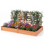 Raised Garden Bed with 2 Planter Boxes and 3 Trellis-Oak-Raised Garden Beds-DECOROLALA
