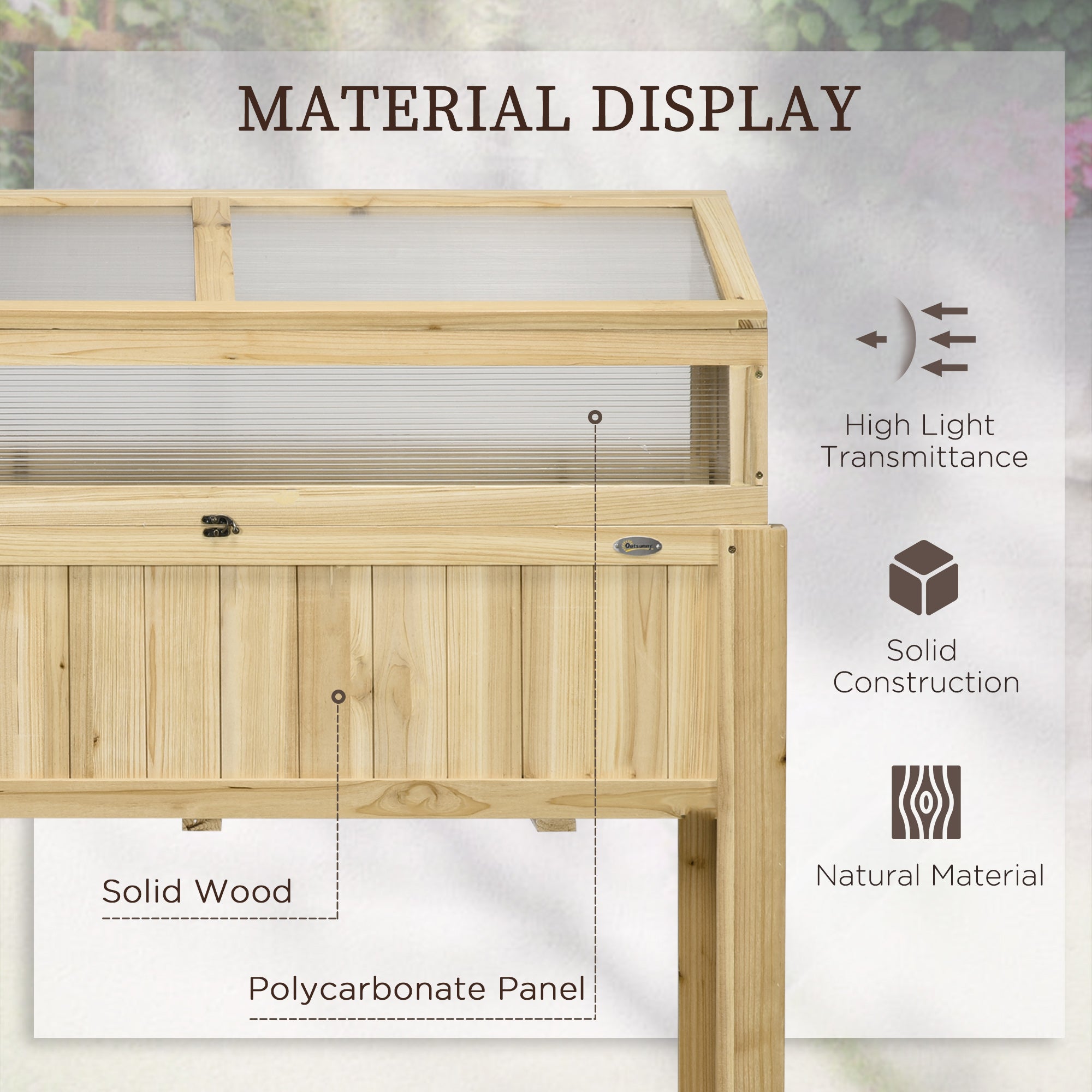 Raised Garden Bed with Cold Frame Greenhouse - Natural Wood-DECOROLALA
