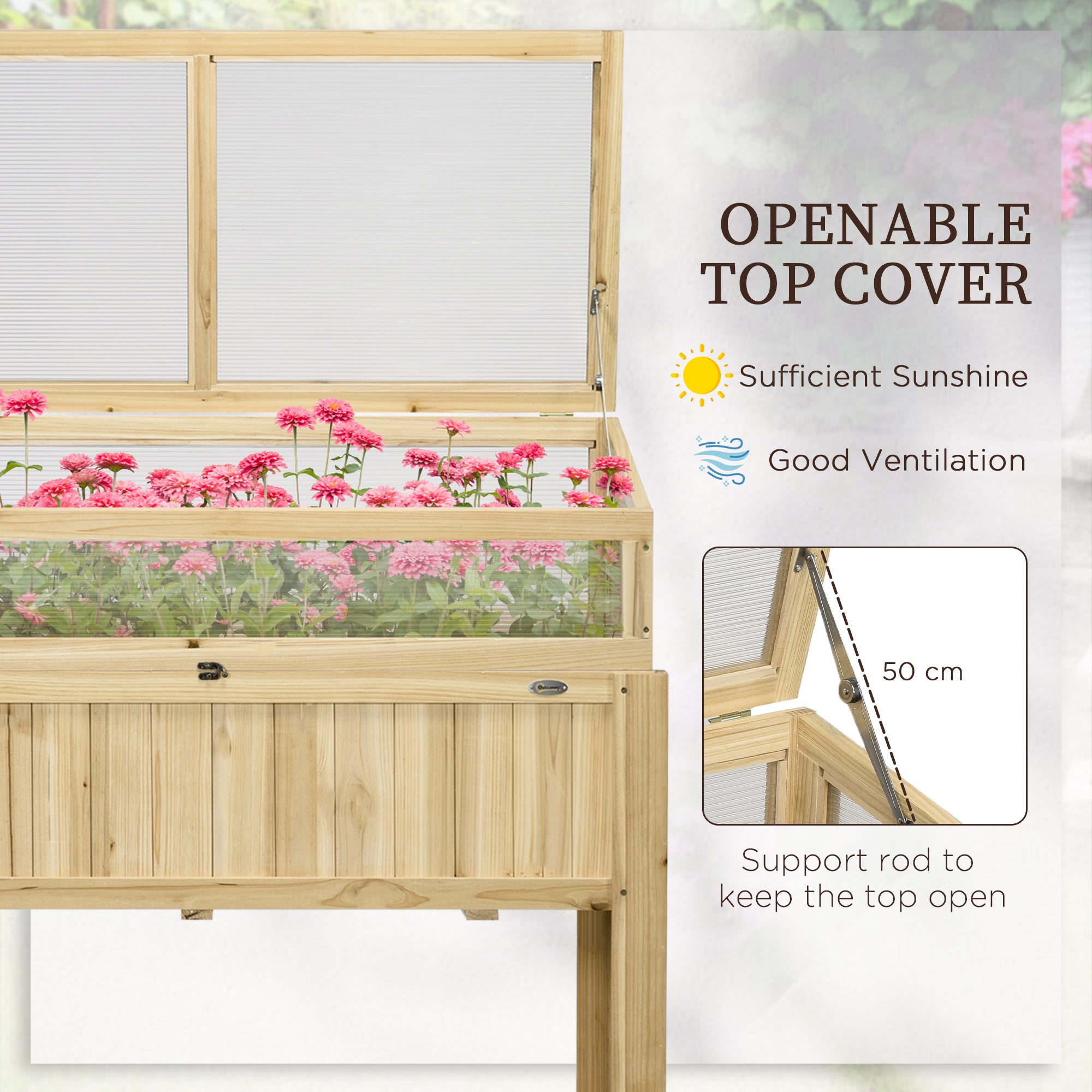 Raised Garden Bed with Cold Frame Greenhouse - Natural Wood-DECOROLALA