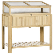 Raised Garden Bed with Cold Frame Greenhouse - Natural Wood-DECOROLALA