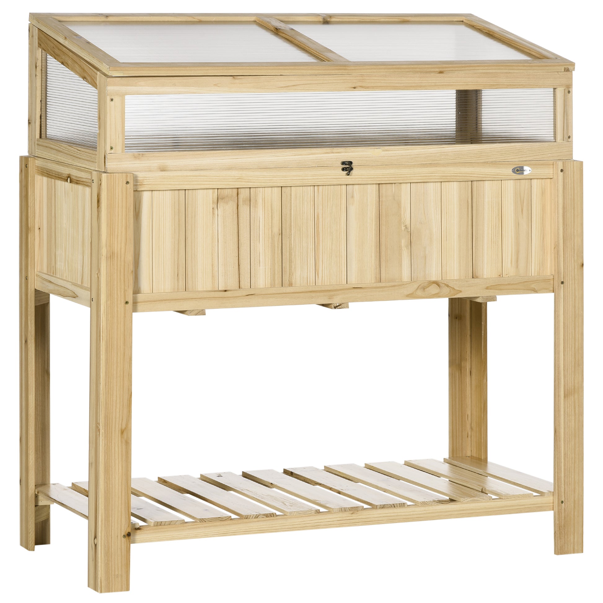 Raised Garden Bed with Cold Frame Greenhouse - Natural Wood-DECOROLALA