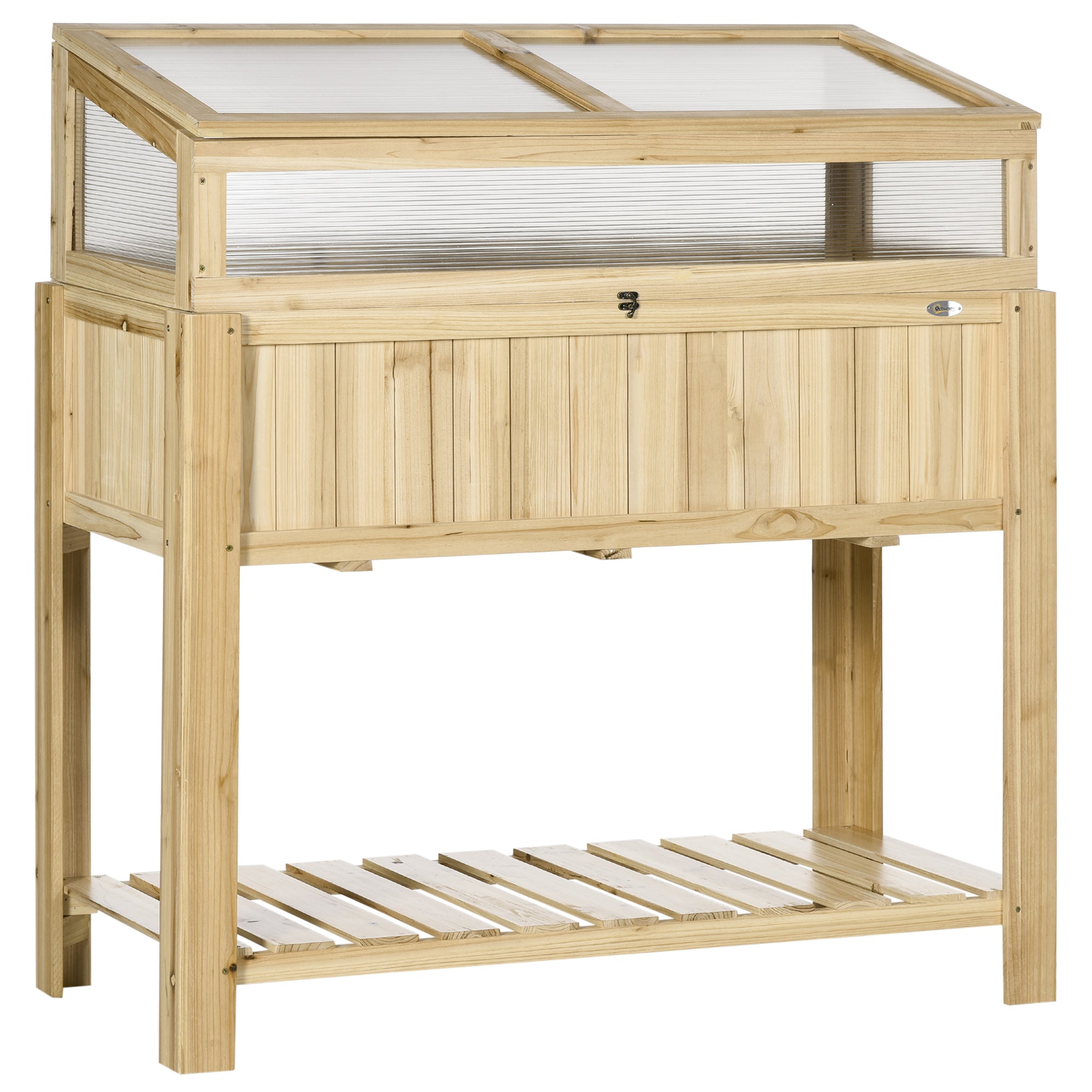 Raised Garden Bed with Cold Frame Greenhouse - Natural Wood-DECOROLALA