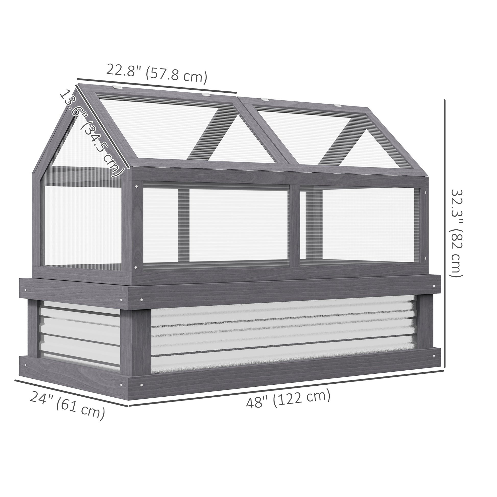 Raised Garden Bed with Greenhouse - Grey Wood 48" x 24"-DECOROLALA