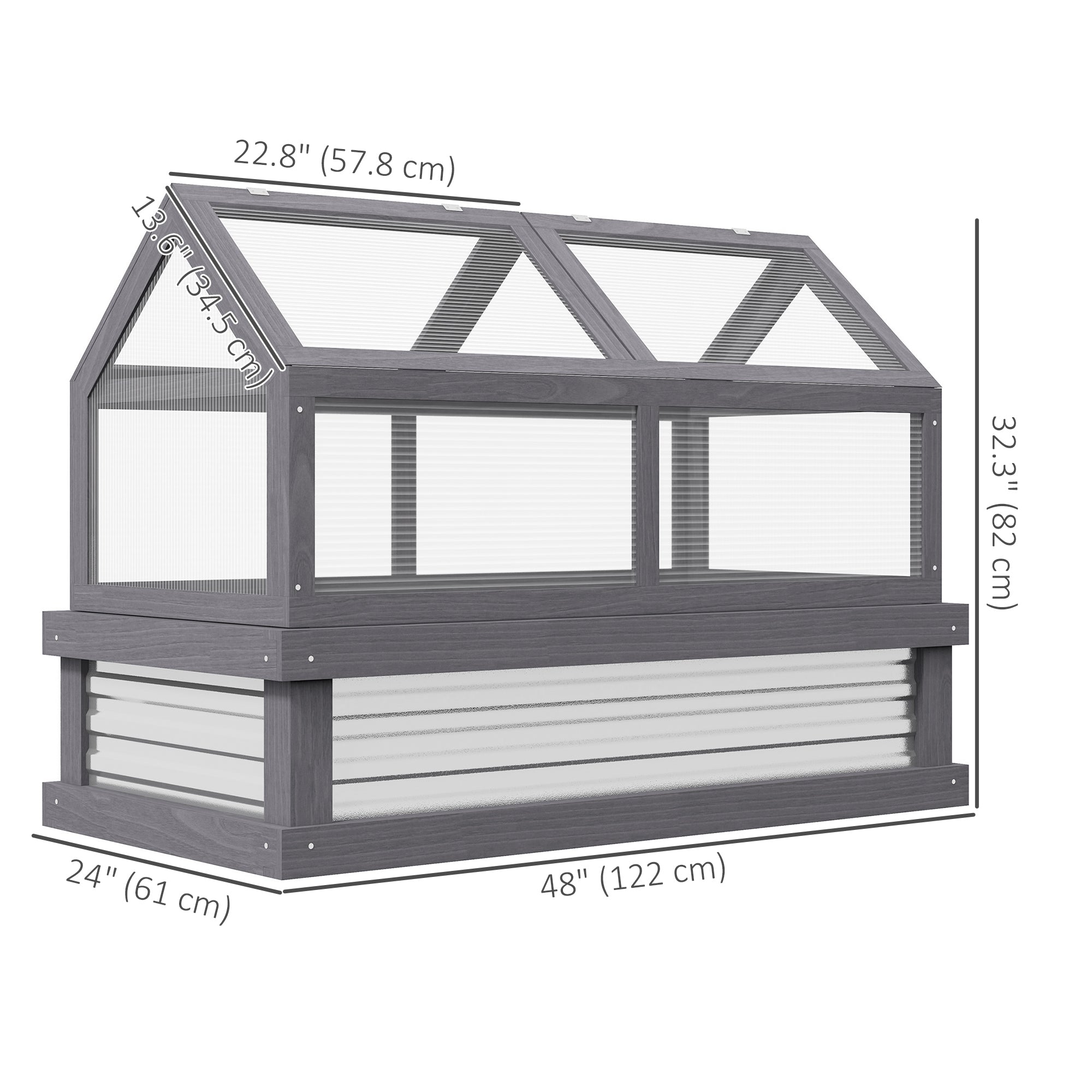 Raised Garden Bed with Greenhouse - Grey Wood 48" x 24"-DECOROLALA