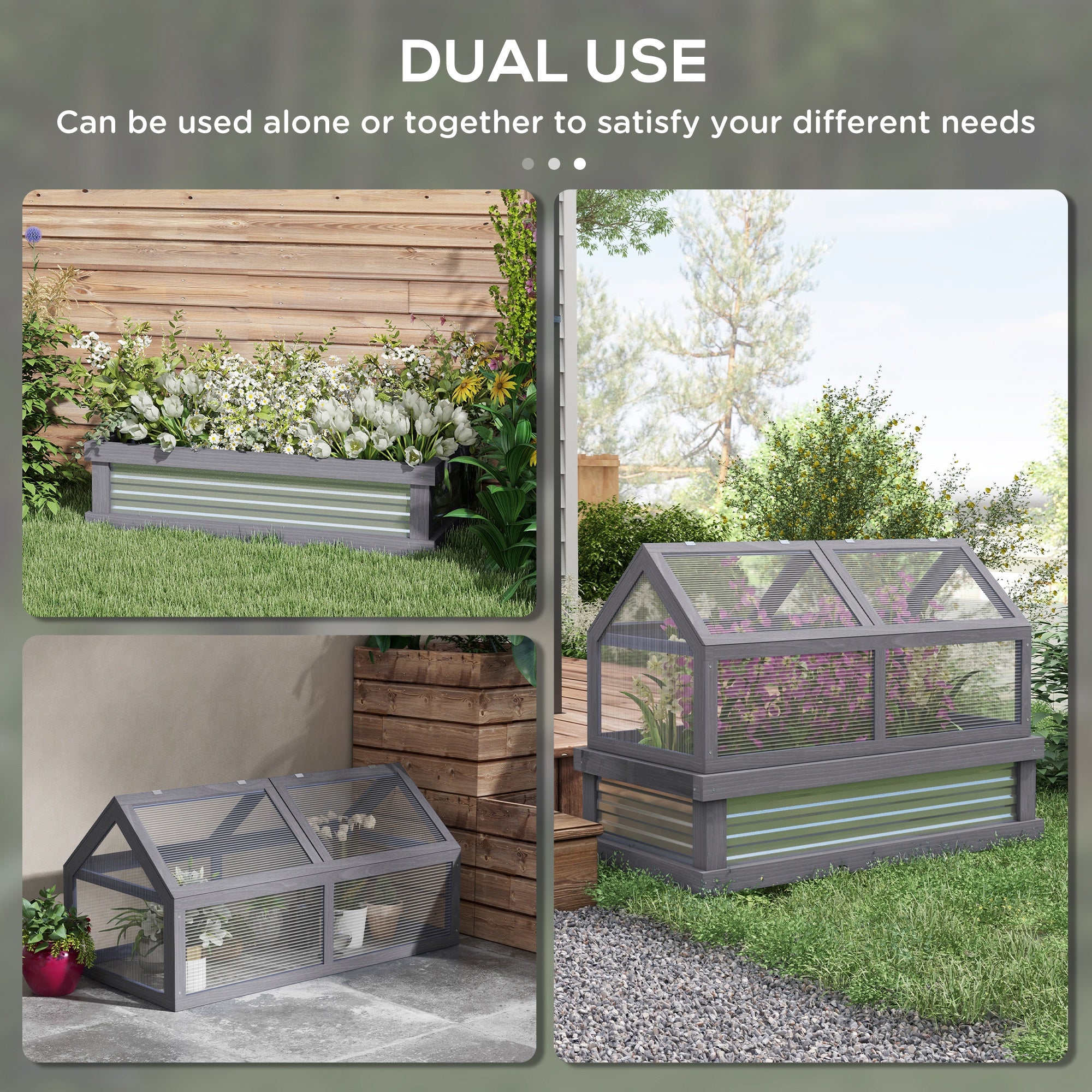 Raised Garden Bed with Greenhouse - Grey Wood 48" x 24"-DECOROLALA