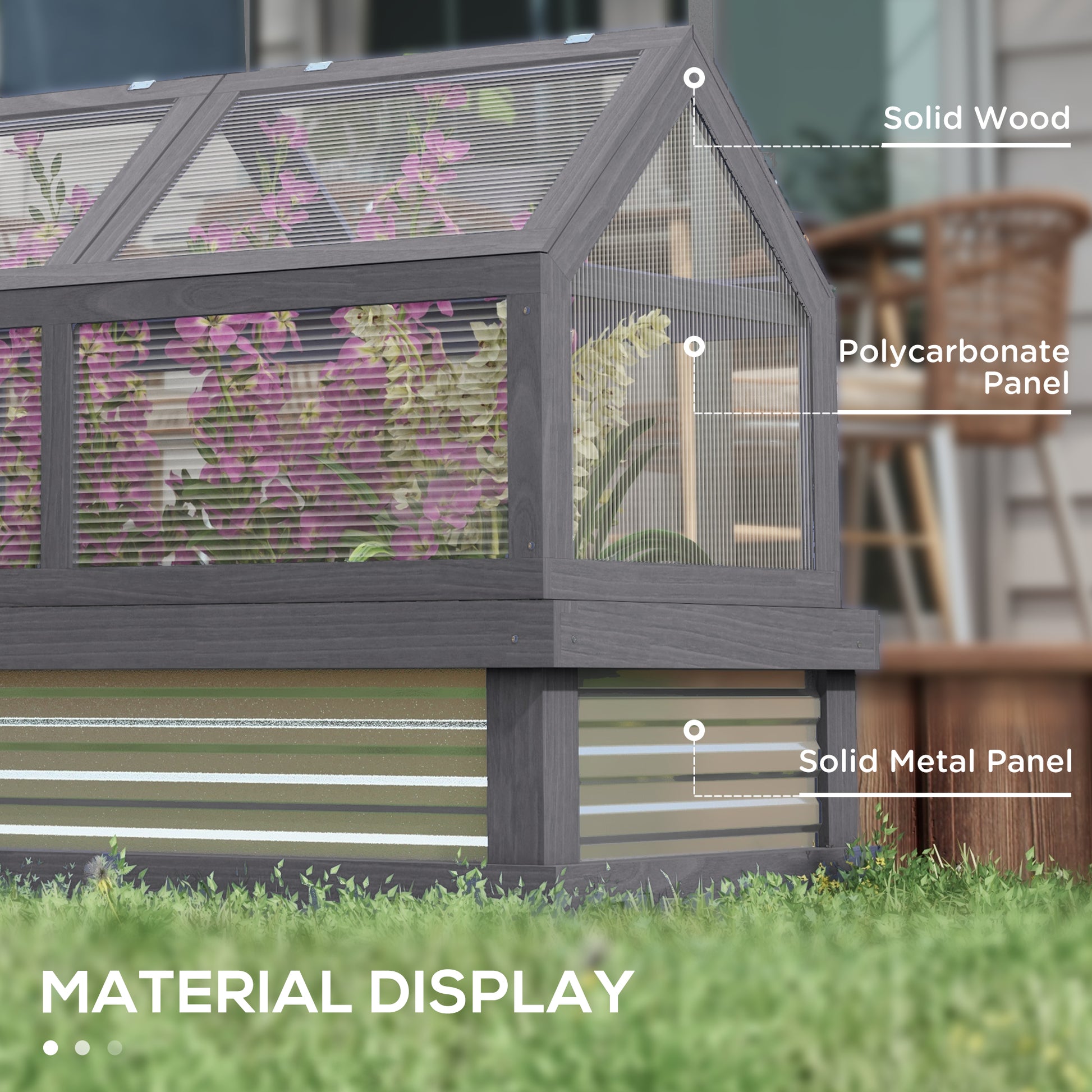 Raised Garden Bed with Greenhouse - Grey Wood 48" x 24"-DECOROLALA