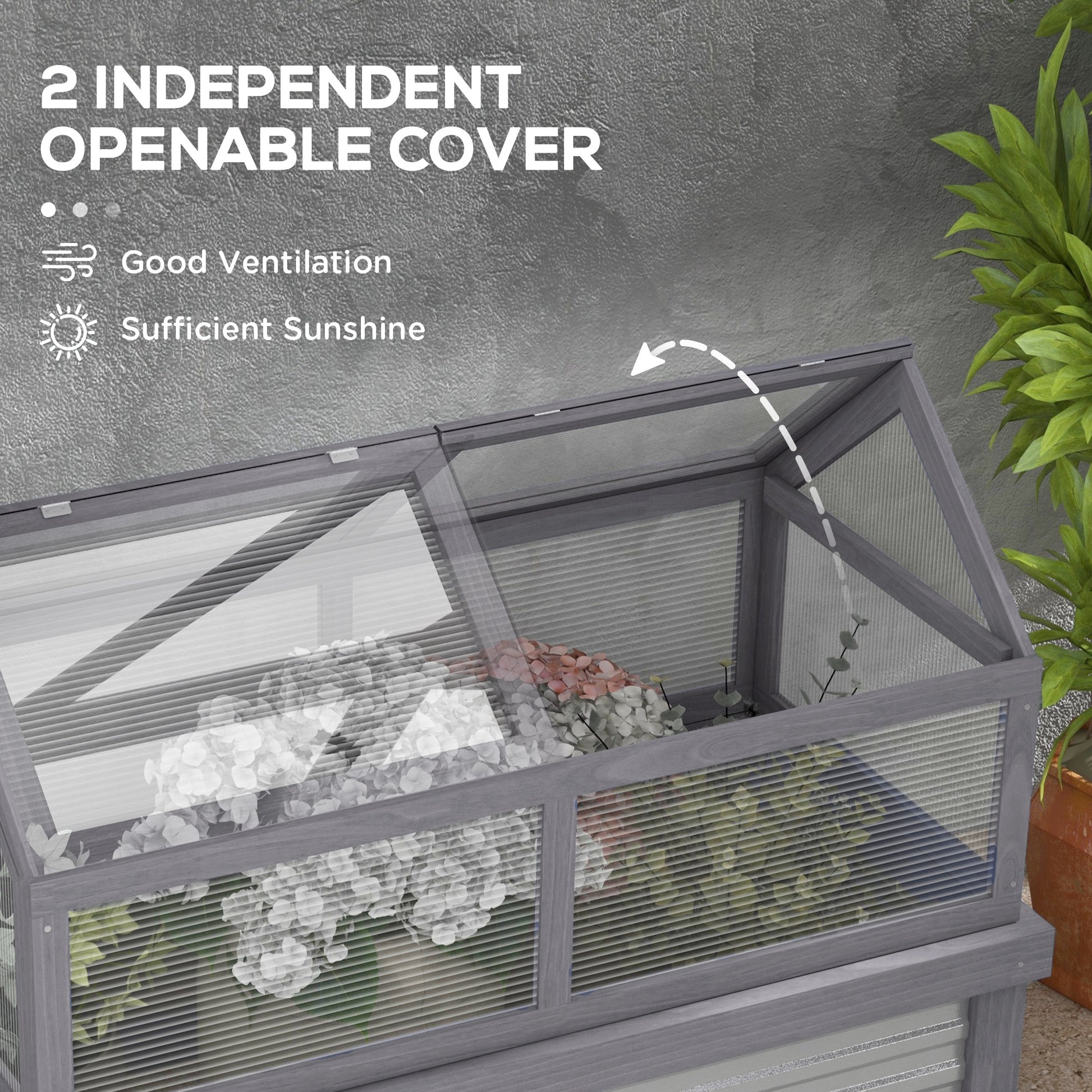 Raised Garden Bed with Greenhouse - Grey Wood 48" x 24"-DECOROLALA