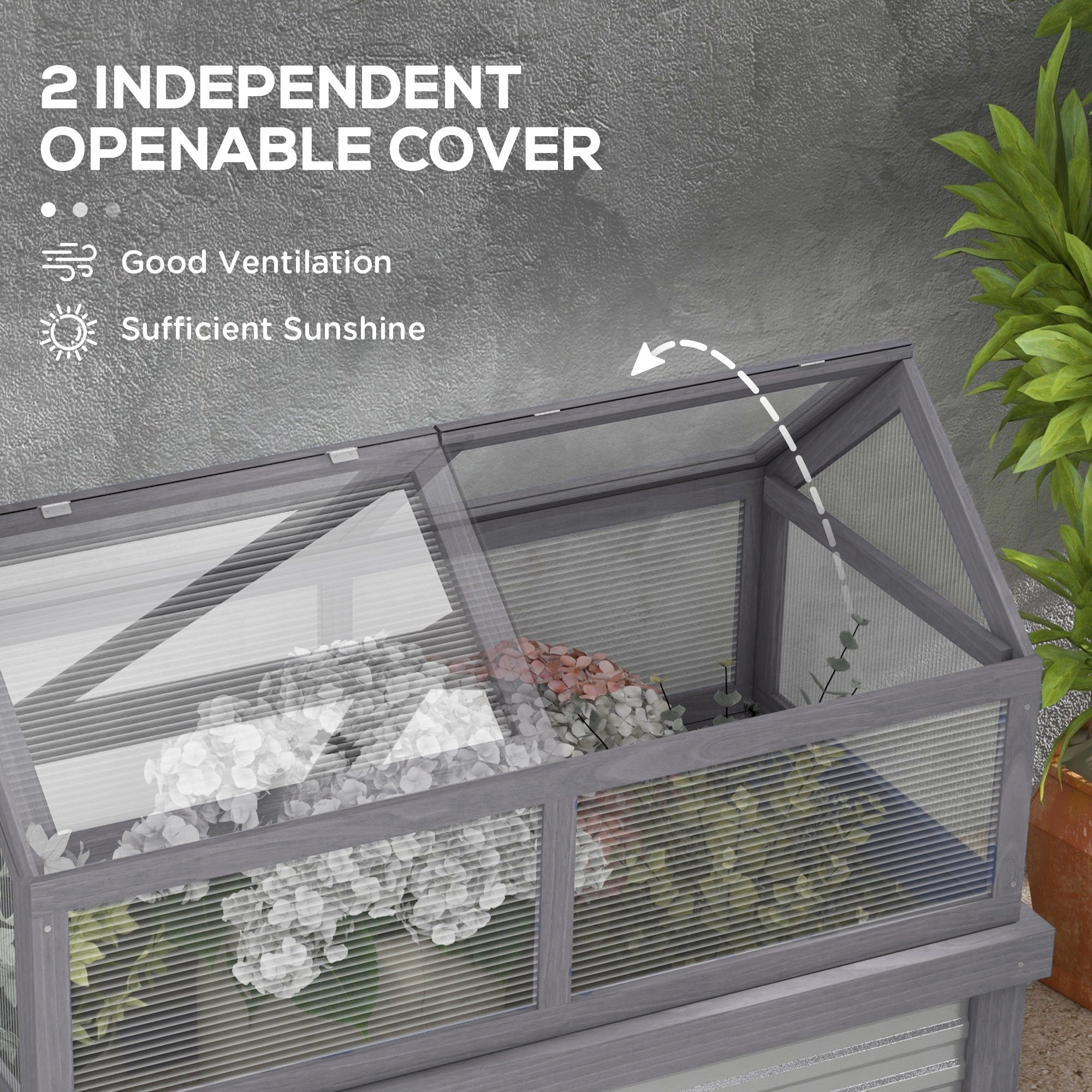 Raised Garden Bed with Greenhouse - Grey Wood 48" x 24"-DECOROLALA