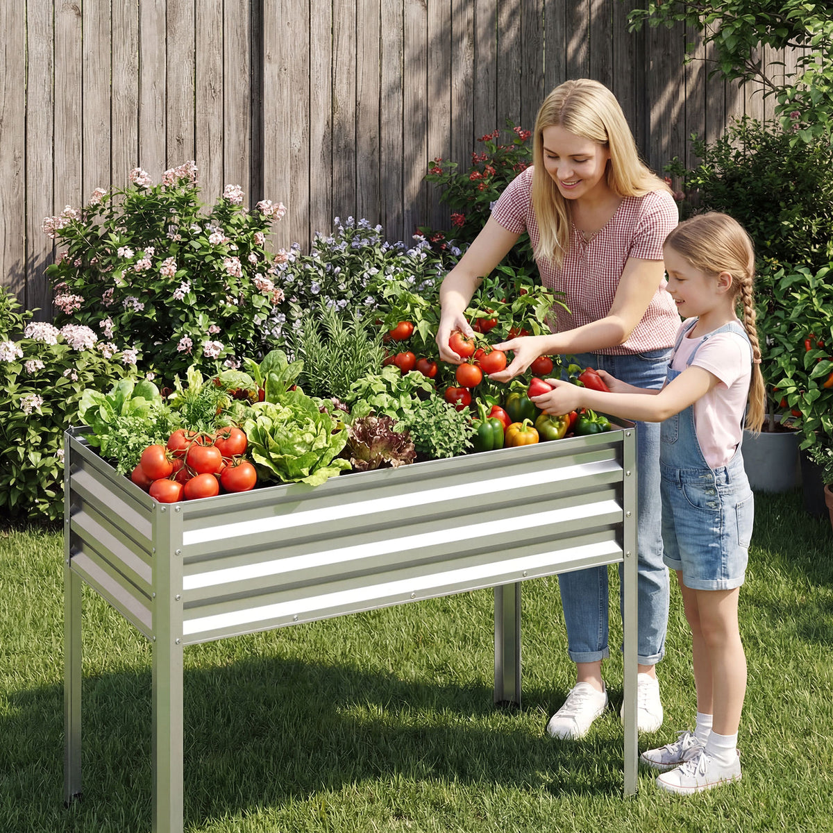 Raised Garden Bed with Legs Electro-Coating Metal Large Elevated Planter Box-Silver-Raised Garden Beds-DECOROLALA