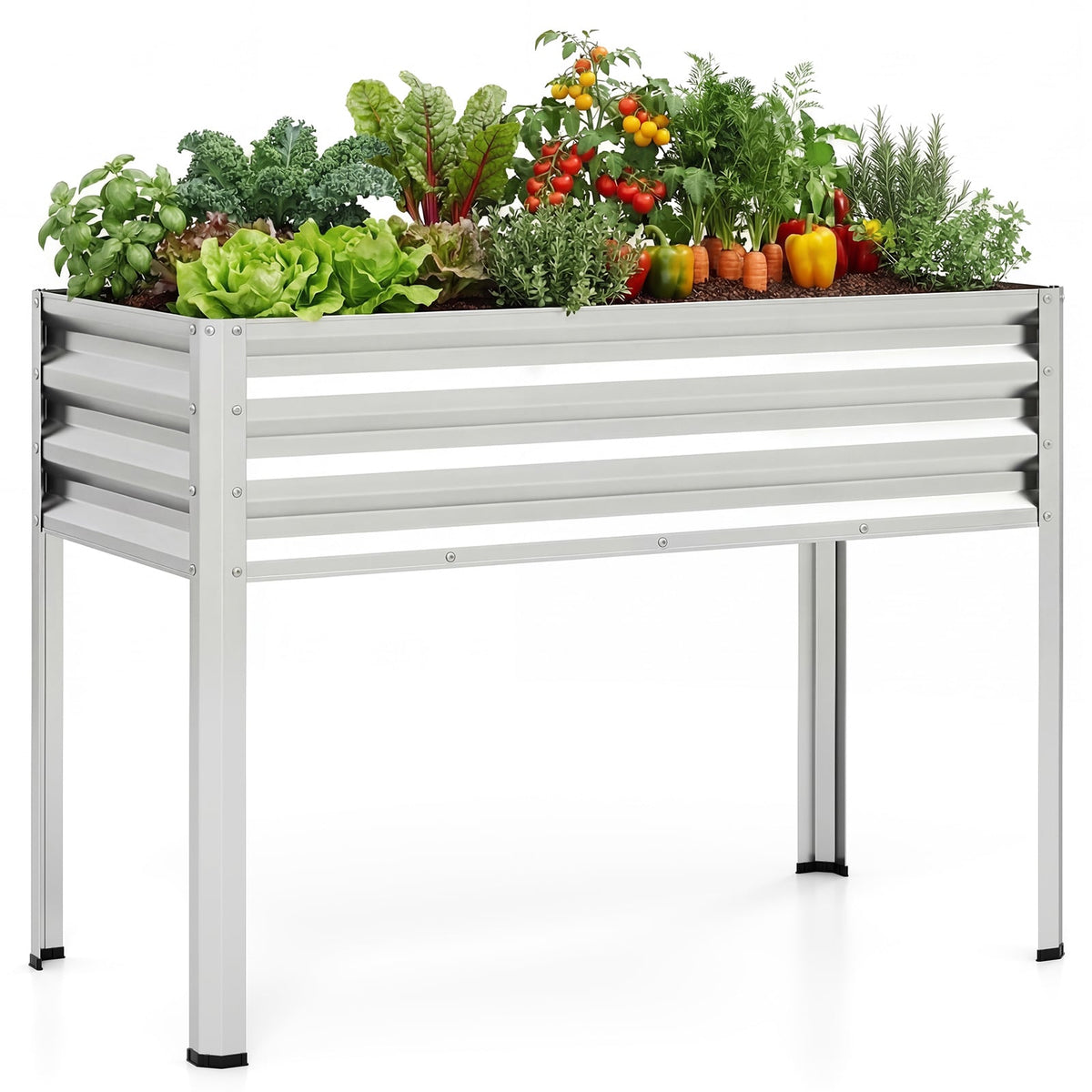 Raised Garden Bed with Legs Electro-Coating Metal Large Elevated Planter Box-Silver-Raised Garden Beds-DECOROLALA