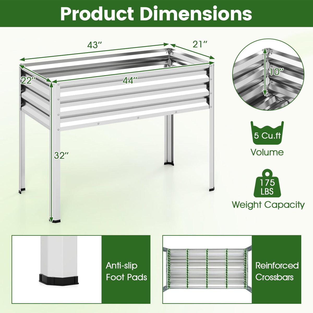 Raised Garden Bed with Legs Electro-Coating Metal Large Elevated Planter Box-Silver-Raised Garden Beds-DECOROLALA