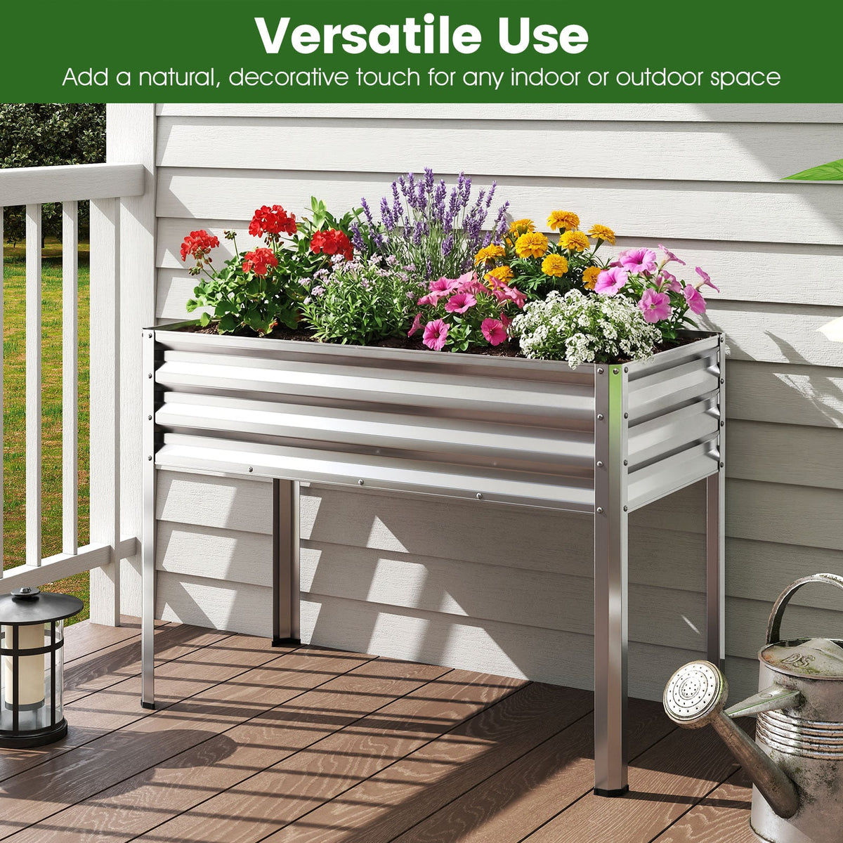 Raised Garden Bed with Legs Electro-Coating Metal Large Elevated Planter Box-Silver-Raised Garden Beds-DECOROLALA