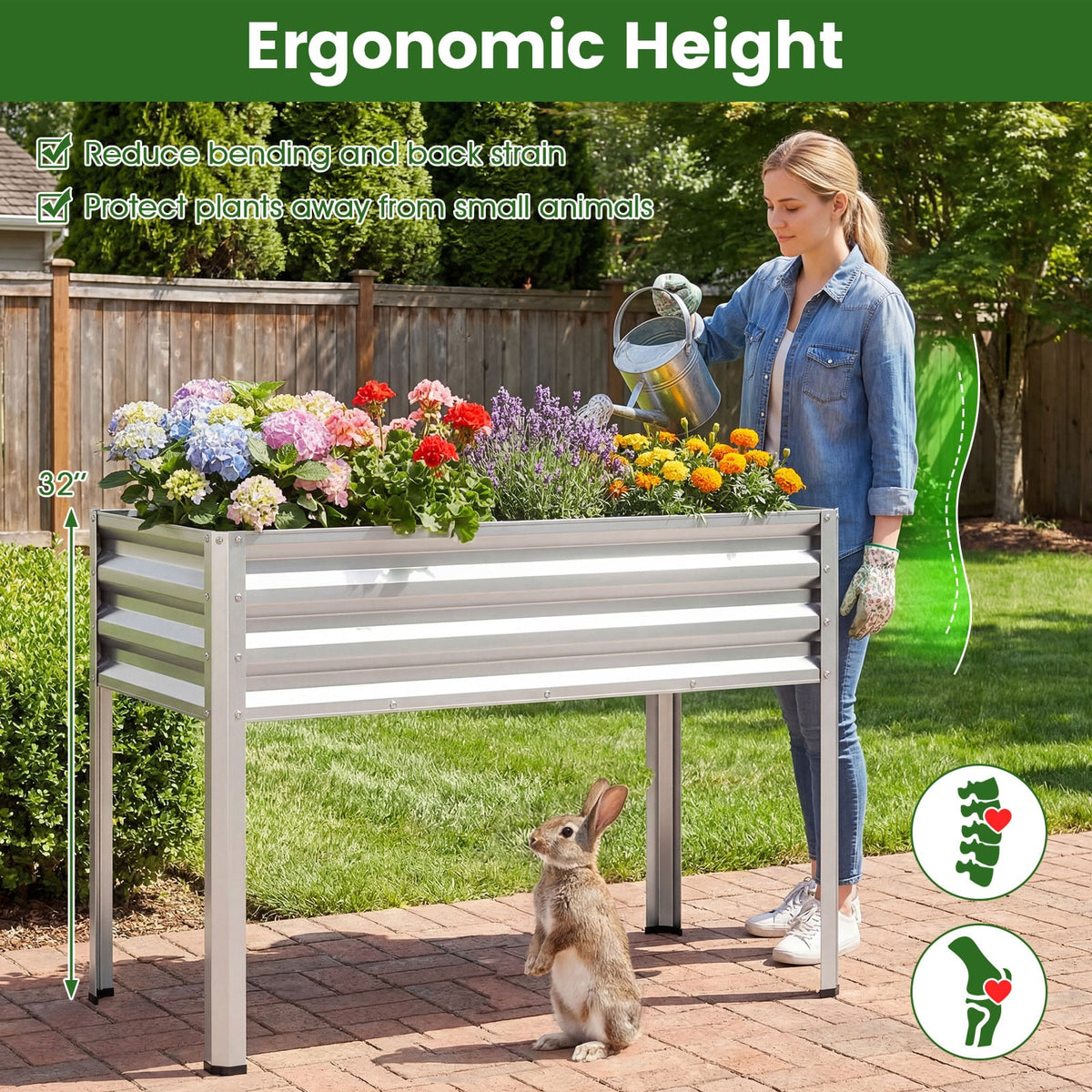 Raised Garden Bed with Legs Electro-Coating Metal Large Elevated Planter Box-Silver-Raised Garden Beds-DECOROLALA