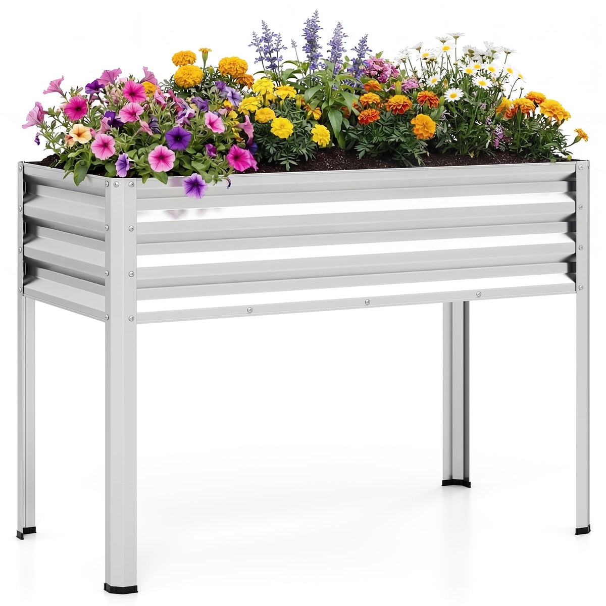 Raised Garden Bed with Legs Electro-Coating Metal Large Elevated Planter Box-Silver-Raised Garden Beds-DECOROLALA