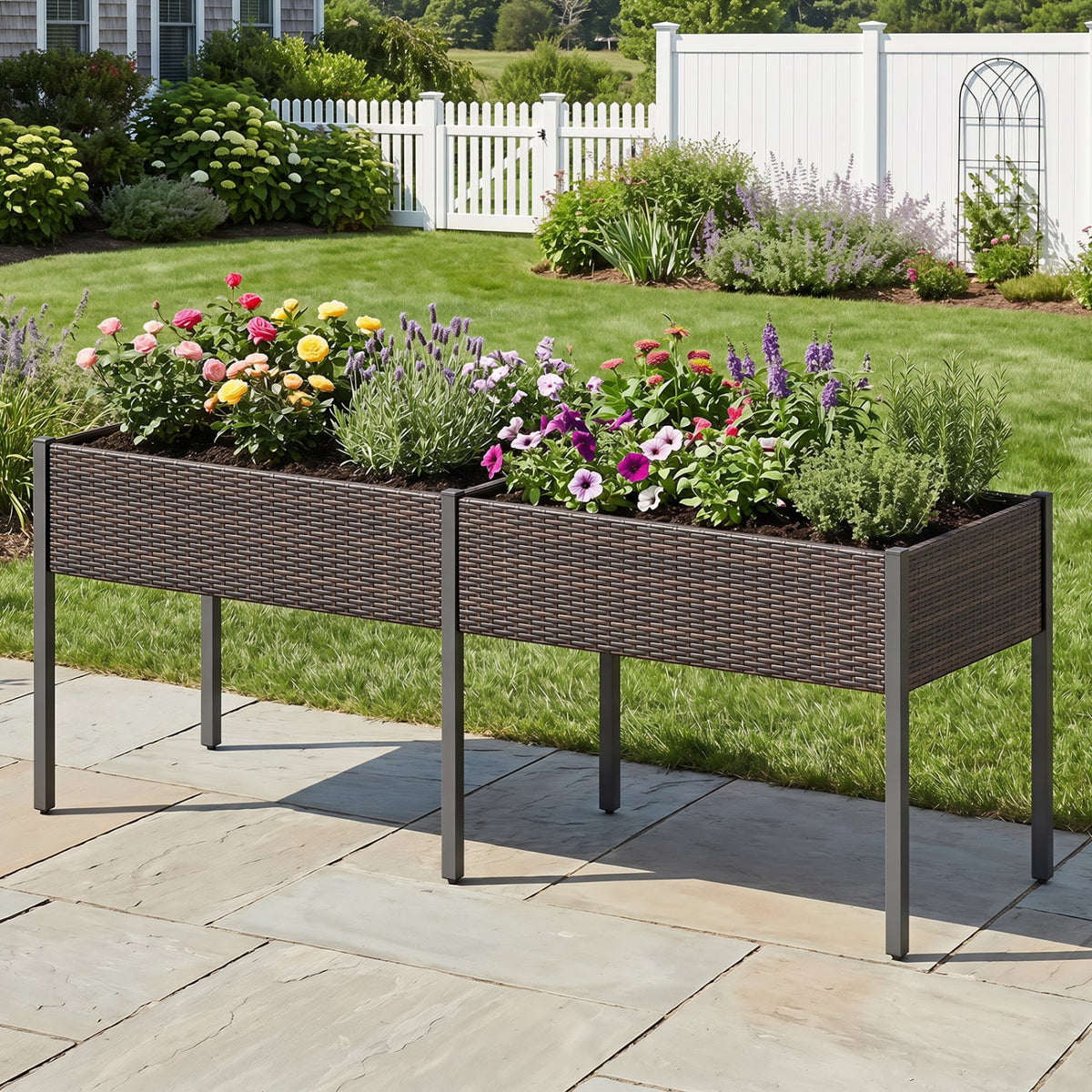 Raised Garden Bed with Legs and Removable Liner for Vegetables Herbs Patio-Brown-Raised Garden Beds-DECOROLALA