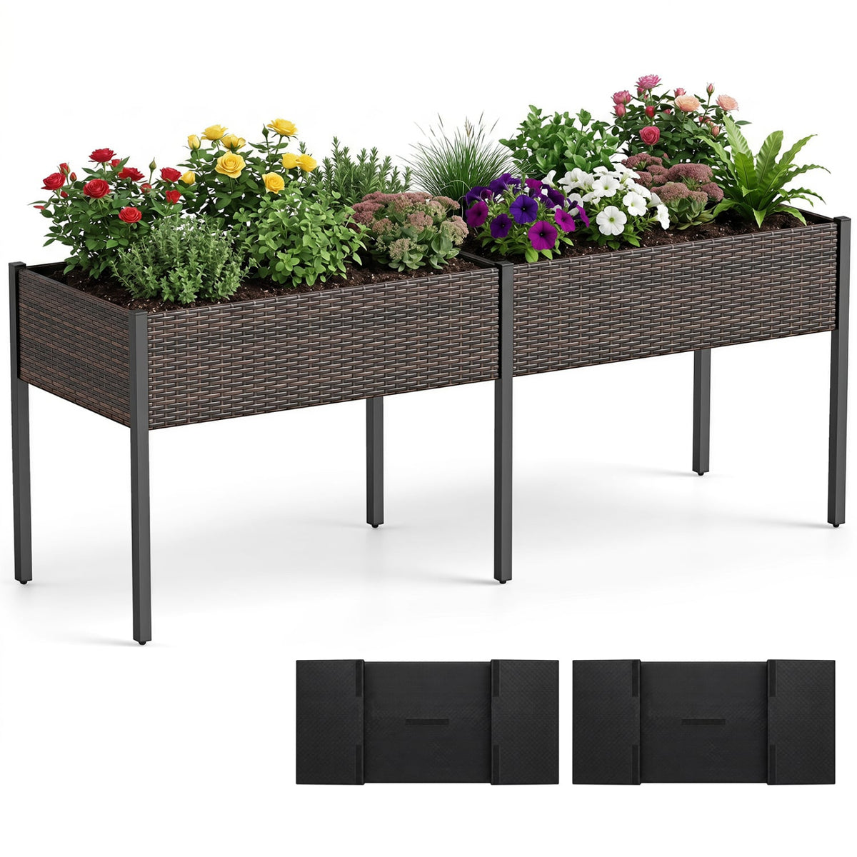Raised Garden Bed with Legs and Removable Liner for Vegetables Herbs Patio-Brown-Raised Garden Beds-DECOROLALA