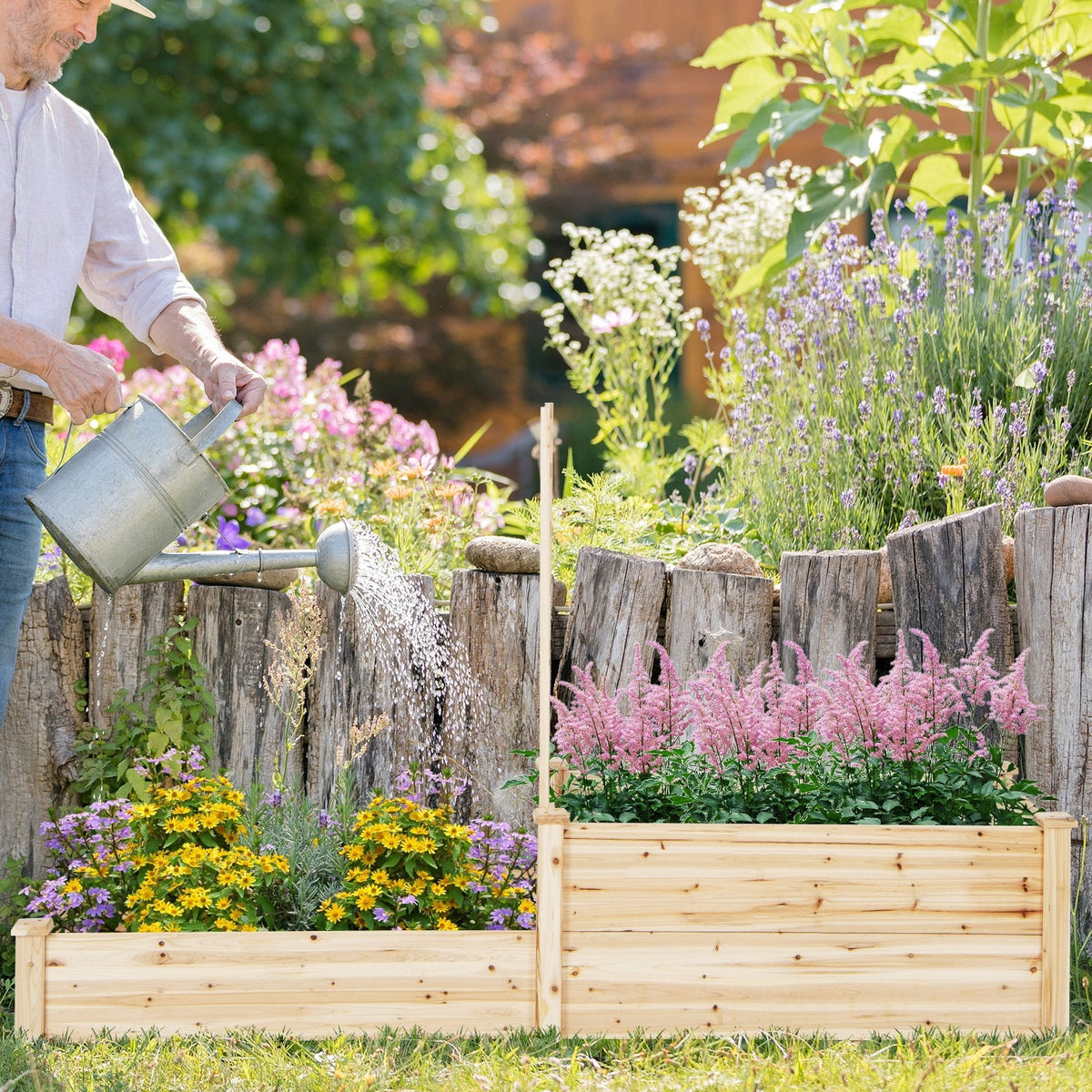 Raised Garden Bed with Trellis-Natural-Raised Garden Beds-DECOROLALA