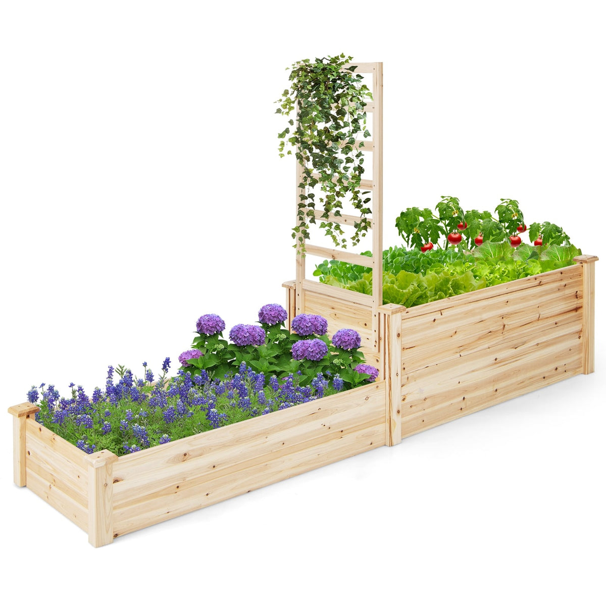 Raised Garden Bed with Trellis-Natural-Raised Garden Beds-DECOROLALA
