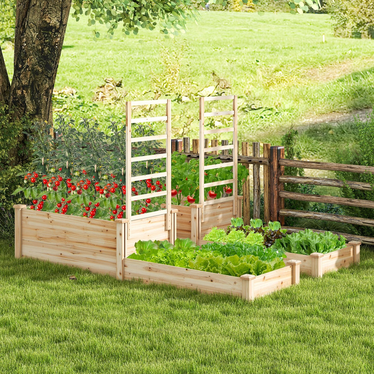Raised Garden Bed with Trellis-Natural-Raised Garden Beds-DECOROLALA