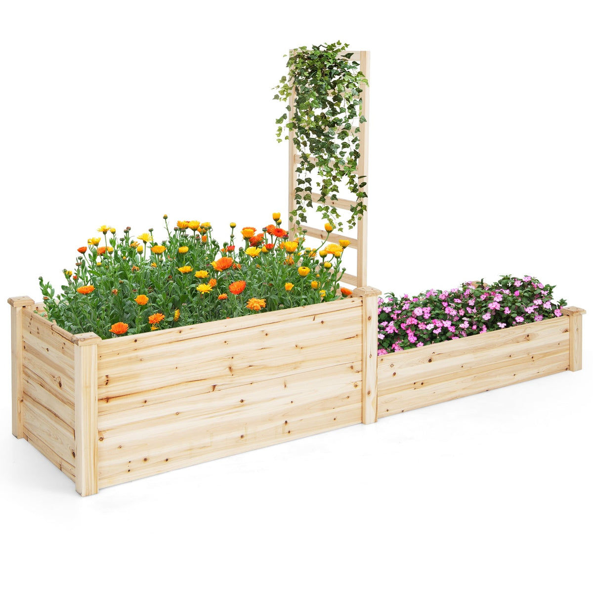 Raised Garden Bed with Trellis-Natural-Raised Garden Beds-DECOROLALA