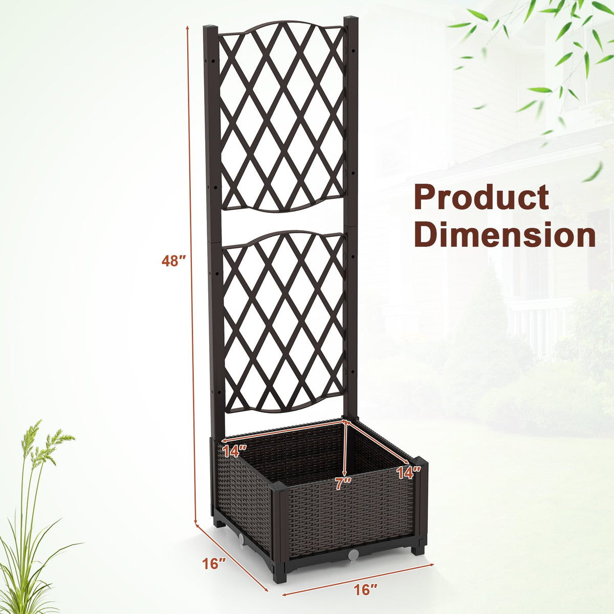 Raised Garden Bed with Trellis Planter Box for Climbing Plants-Coffee-Raised Garden Beds-DECOROLALA