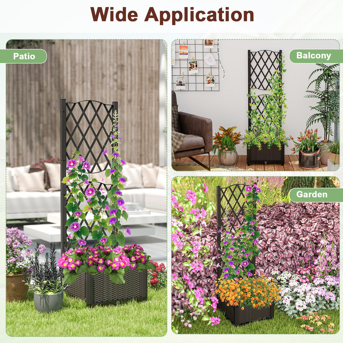 Raised Garden Bed with Trellis Planter Box for Climbing Plants-Coffee-Raised Garden Beds-DECOROLALA